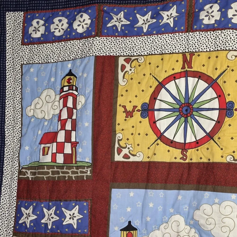 Vintage Peking Handicraft Nautical Quilt Wall Hanging 50x70 Lighthouse Numbered
